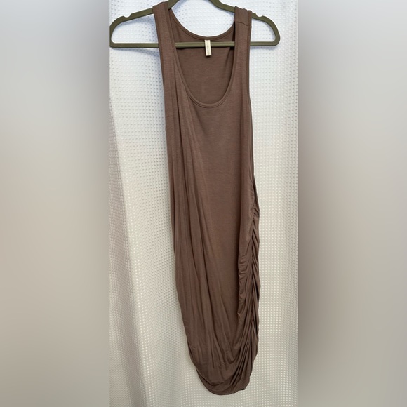 Mocha Solid Ruched Fitted Maternity Bodycon Midi Dress - Picture 6 of 6